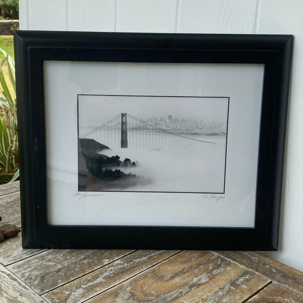 Framed D. Campos photography print of the Golden Gate Bridge "San Francisco"